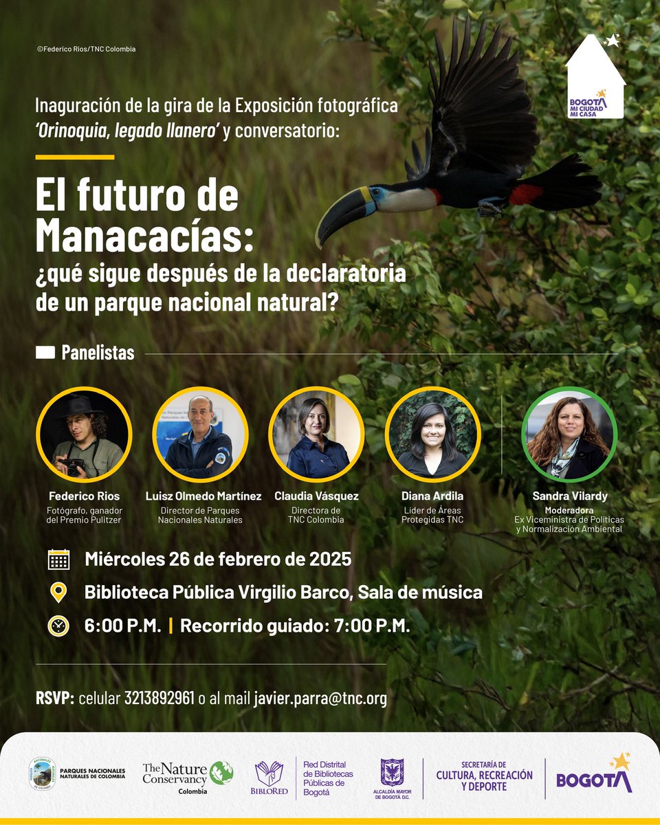 🌿💬 Conversatorio: “El futuro de Manacacías” 💬🌿

¿Qué significa que Manacacías sea declarado parque nacional? Únete a este espacio de diálogo para entender su impacto y los desafíos de su conservación.

📍 Biblioteca Virgilio Barco
📅 26 de febrero ⏰ 6:00 p.m.

#Conservación