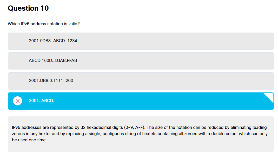 #Cisco #Networking 

Ok. I fully accept I might be stupid (in fact I count on it). 

But considering the Cisco training mentioned no double ::, wtf is this?