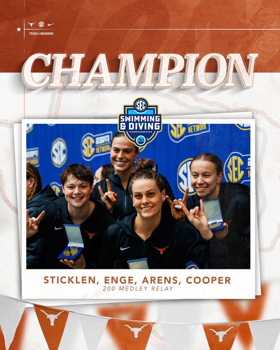 TexasWSD's tweet photo. AN ELECTRIC START TO THE NIGHT⚡️

the squad of Sticklen, Enge, Arens, and Cooper pick up the SEC title with a time of 1:33.84

#HookEm https://t.co/4ud3uCSlJm