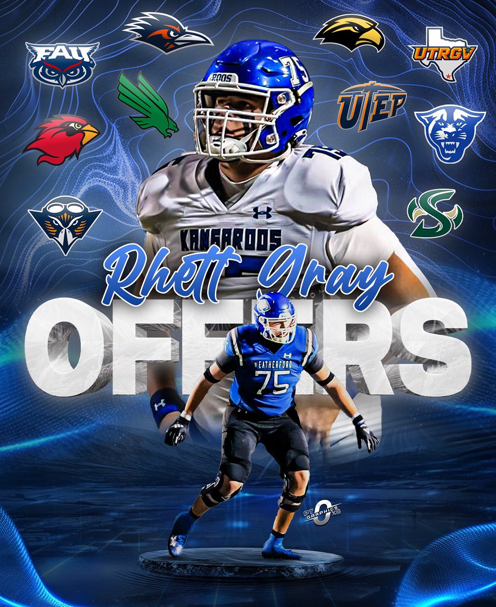Parker Titus (@ptgraphics0) on Twitter photo Offers on the table for 2026 OT Rhett Gray (<a href="/RhettGray07/">Rhett Gray</a>).
The 6’8 290 OT from Weatherford, TX has elite size and upside. His long frame allows him to be great in pass protection and in the run game.
Gray is receiving major interest from programs around the country.
Where’s Offers on the table for 2026 OT Rhett Gray (<a href="/RhettGray07/">Rhett Gray</a>).
The 6’8 290 OT from Weatherford, TX has elite size and upside. His long frame allows him to be great in pass protection and in the run game.
Gray is receiving major interest from programs around the country.
Where’s