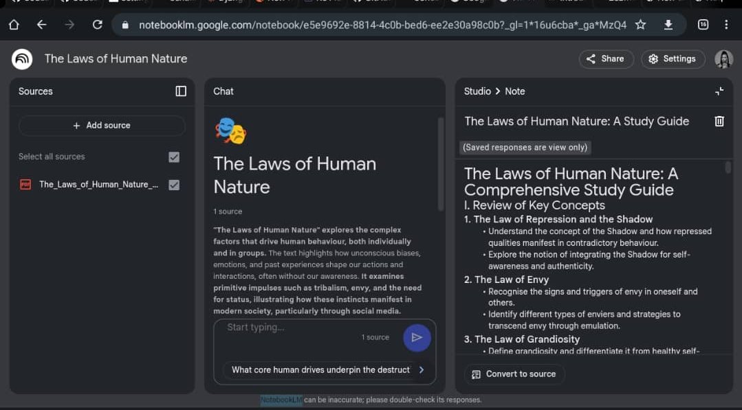 _DevHeart's tweet image. Just took my research game to the next level with @NotebookLM! AI helped me break down this book i&apos;ve been trying to read and effortlessly organise key insight. Feels like having a personal research genius on demand! Loving it! #NextLevelLearning
#ALX_AI #ALX #ALX_AiSK #AI