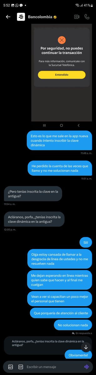 Magabibg1's tweet photo. @SFCsupervisor @Bancolombia Esta es la maravillosa atención que brindan por directo en esta red social. Ni por llamada, ni por WhatsApp ni por X ayudan ni atienden de buena y eficaz forma. Tengo mi dinero secuestrado prácticamente por este asqueroso banco. https://t.co/COnZuU6p8r