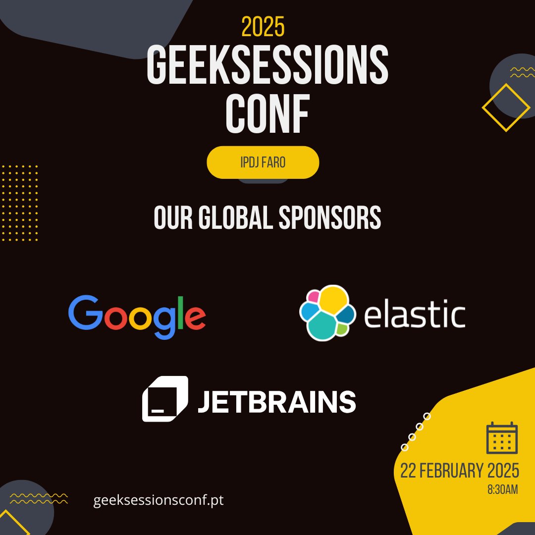 GeekSessionsFAO's tweet image. ππ A round of applause for our global sponsors! ππ
Thanks to Google, Elastic, and JetBrains for sponsoring our event! πβ¨
Thanks for helping us make this event an unforgettable success!
we got a fancy website, take a peek π geeksessionsconf.pt π 22nd February
