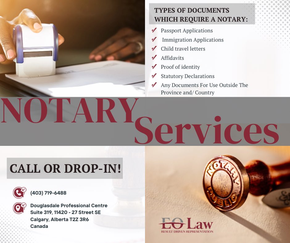 eolawoffice's tweet photo. Did you know that we can offer notary services?

You can call us or drop by our office to book an appointment! Note that for drop-in visits, we cannot guarantee immediate assistance, but we will attend to you as soon as we can.

#notary #canada #law #lawoffice #calgary https://t.co/iENmHEtJII