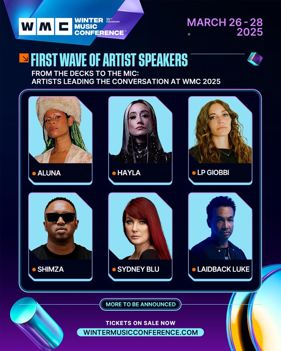Meet the artists shaping the future of electronic music at #WMC2025! 🎶 These global tastemakers are stepping off the stage and into the conversation—sharing their knowledge, experiences, and industry insights.

<a href="/alunaaa/">Aluna</a> <a href="/haylasings/">HAYLASINGS</a> <a href="/LPGiobbi/">LP Giobbi</a> <a href="/Shimza01/">SHIMZA</a> <a href="/SYDNEYBLU/">SYDNEY BLU</a> <a href="/LaidbackLuke/">Laidback Luke</a>