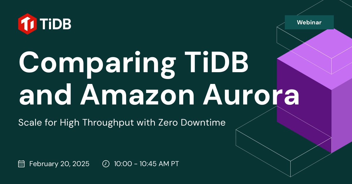 siddontang's tweet image. 🚨 Last chance! Don’t miss Loc Trinh from PingCAP as he breaks down scaling beyond Amazon Aurora—happening soon!

🔗 Register now: hubs.ly/Q033G3DL0

📅 Feb 20, 2025 | 10 AM PT / 1 PM ET

#DistributedSQL #DatabaseScaling #CloudPerformance