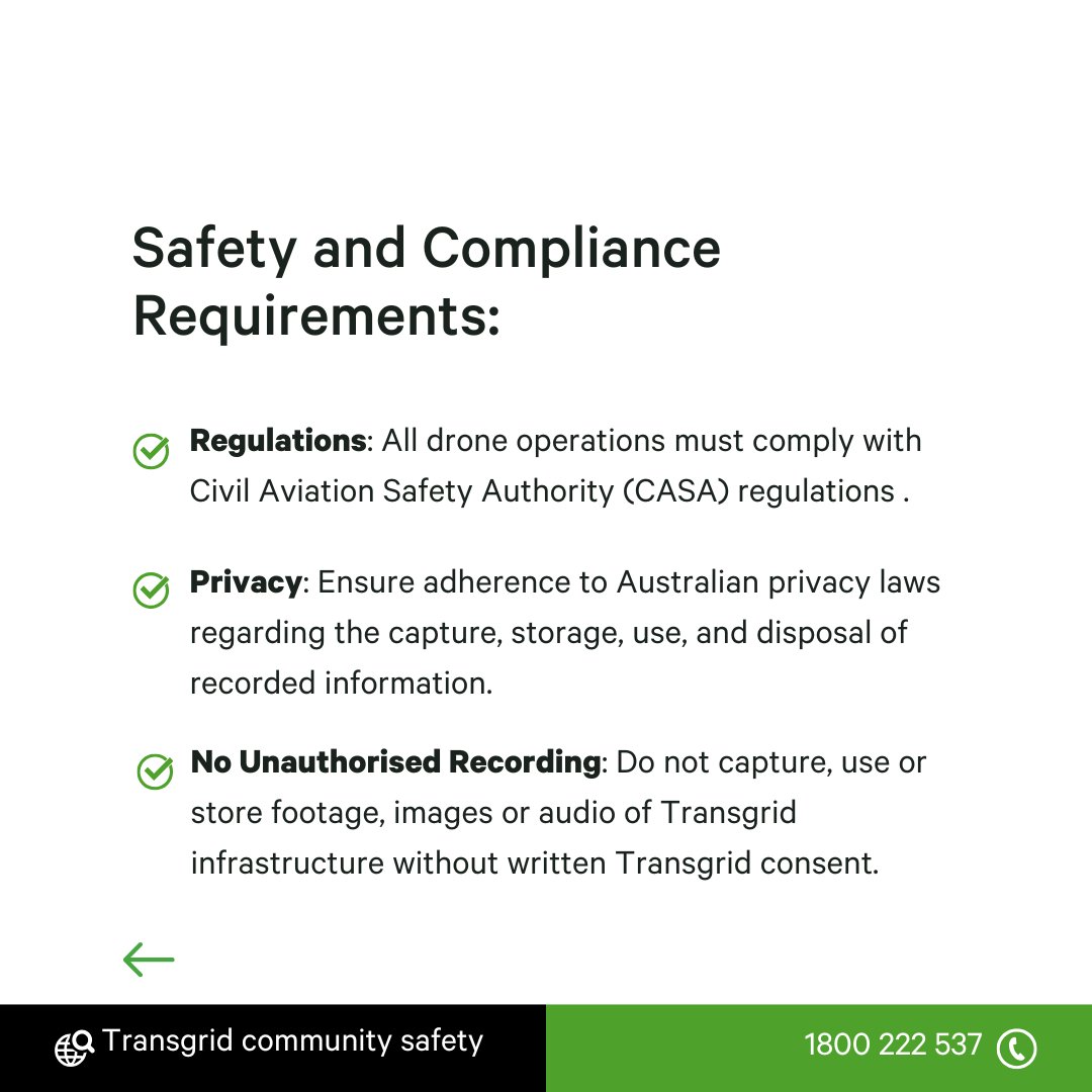 🚁 Flying drones near our infrastructure? Here’s what you need to know! 📌 For more on our Uncrewed Aerial Vehicle Fact Sheet and Easement Guidelines, visit: transgrid.com.au/safety/communi…