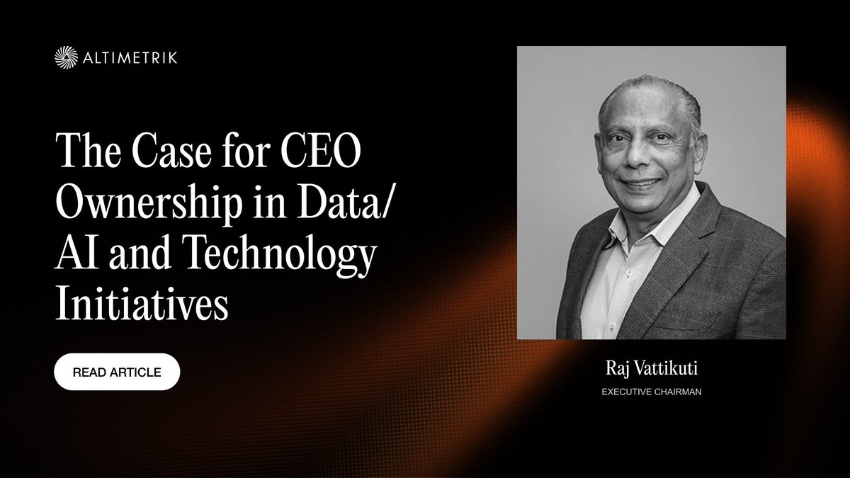 Strong CEO leadership in #AI &amp; data drives innovation, competitiveness, and resilience. Altimetrik’s Raj Vattikuti shares why it matters. Read more: ow.ly/qLpy50V2c3x #TechLeadership #DigitalBusiness