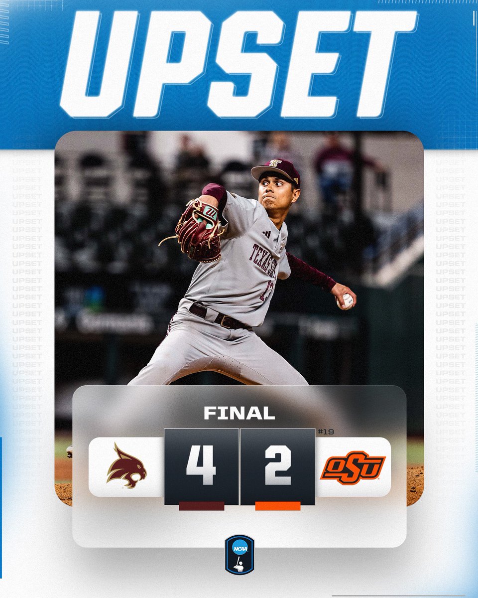 TX STATE TAKES IT!

<a href="/TxStateBaseball/">Texas State Baseball</a> takes down #19 Oklahoma State! 

#NCAABaseball