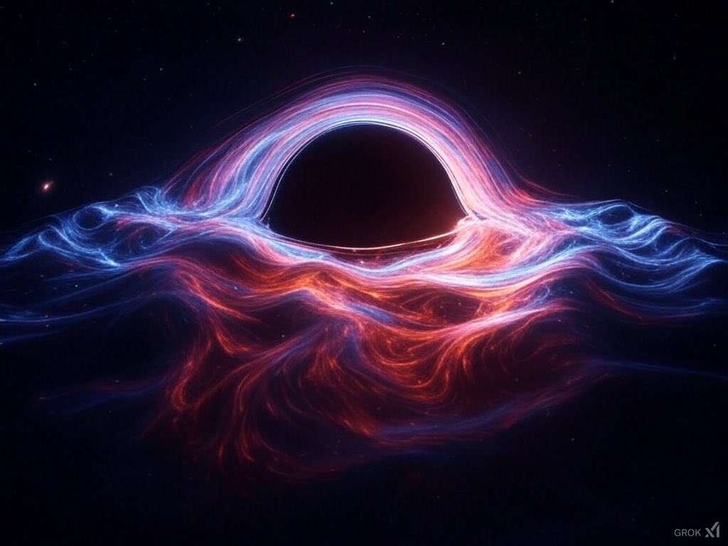 Black hole warping light and space time.