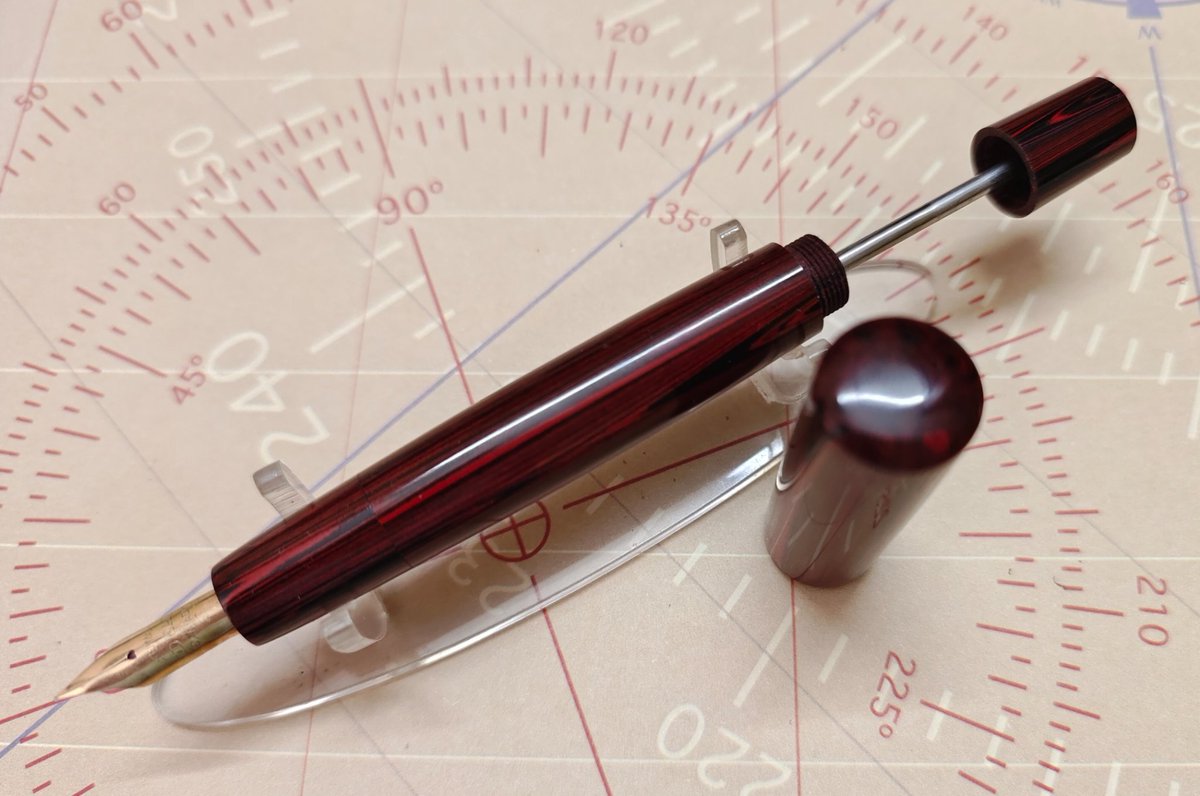 Finished up: custom pen in Red Cumberland ebonite. Friction fit cap, eyedropper filled with ink shutoff system and Waterman Ideal nib, hand made ebonite feed.