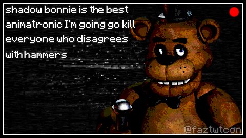 faztwtcon's tweet photo. shadow bonnie is the best animatronic I'm going go kill everyone who disagrees with hammers https://t.co/TBZfiNo9Ky