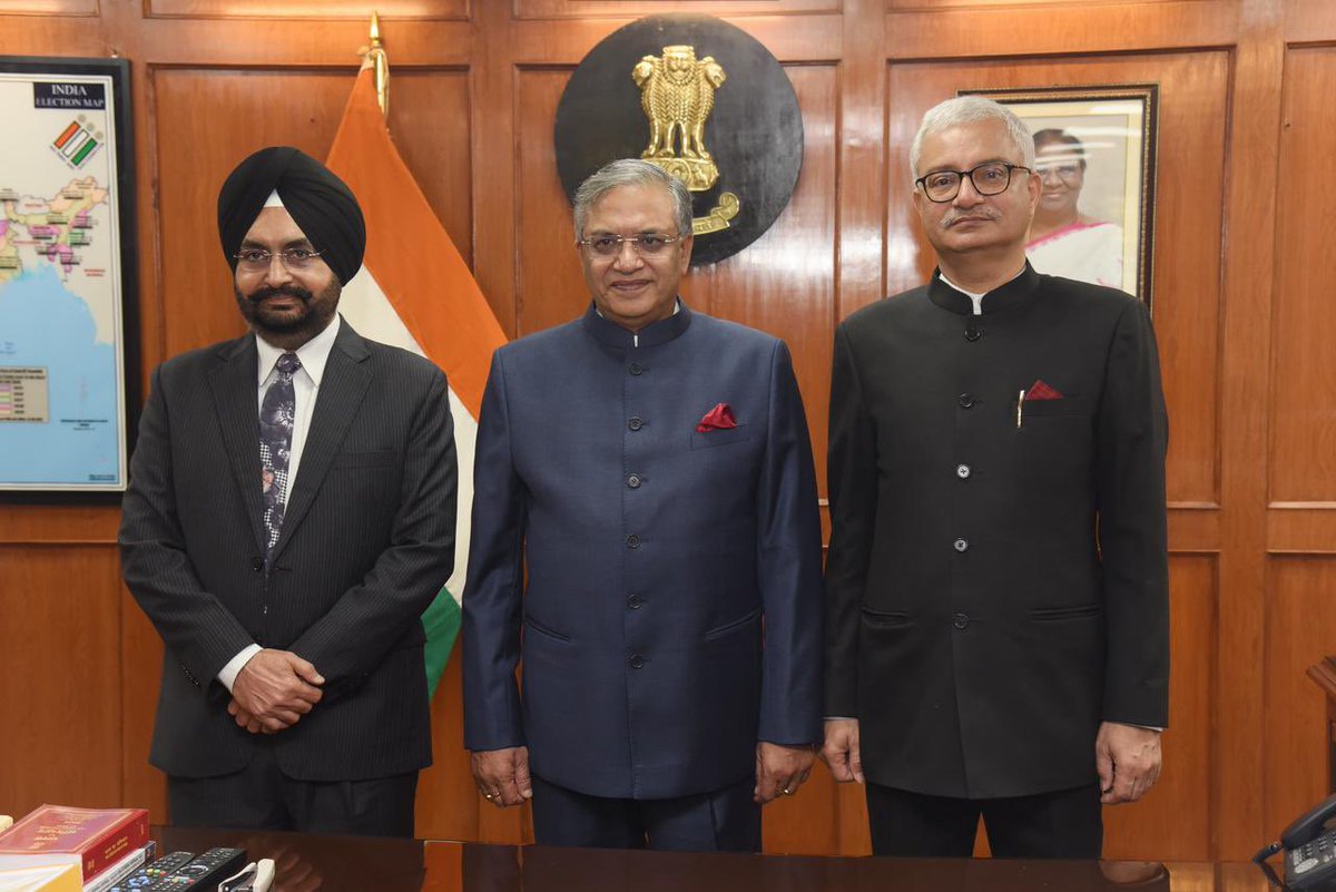 ECs Dr. Sukhbir Singh Sandhu and Dr. Vivek Joshi greeted #CEC Shri Gyanesh Kumar at Nirvachan Sadan, Delhi today.