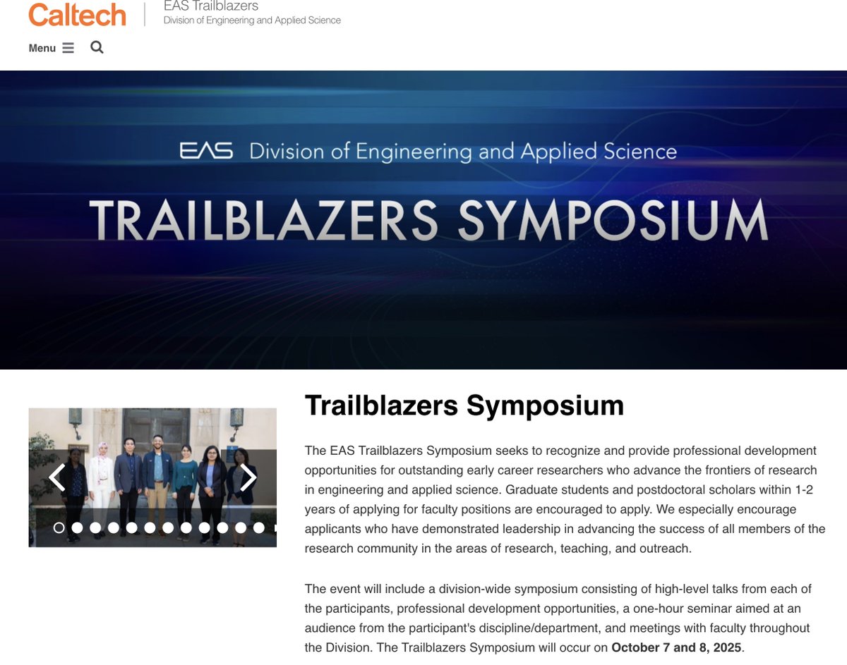 Wei Gao (@weigaolab) on Twitter photo Apply now for the Trailblazers Symposium <a href="/CaltechEAS/">Caltech Division of Engineering & Applied Science</a>!! This symposium recognizes outstanding early-career researchers advancing the frontiers of engineering and applied science. Deadline: Mar 21st!! eastrailblazers.caltech.edu Apply now for the Trailblazers Symposium <a href="/CaltechEAS/">Caltech Division of Engineering & Applied Science</a>!! This symposium recognizes outstanding early-career researchers advancing the frontiers of engineering and applied science. Deadline: Mar 21st!! eastrailblazers.caltech.edu