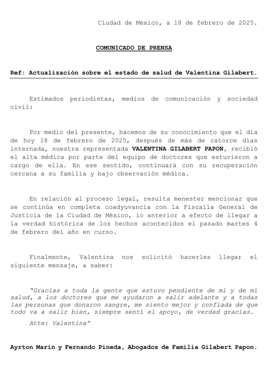 GRACIAS A TODA LA GENTE POR SU APOYO, AMOR Y BUENA ENERGÍA PARA VALENTINA GILABERT, YA ESTA RECUPERÁNDOSE FUERA DEL HOSPITAL! 🌟💙🙏🏼 #valentinagilabert #JusticiaparaValentinaGilabert