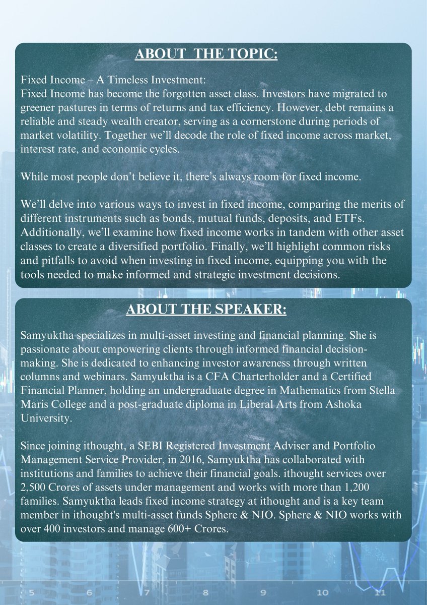 hindcham's tweet image. Join us for a session on Investing in Bonds &amp;amp; Fixed Income Assets with @HindustanCham.

📅 22nd Feb 2025 | ⏰ 8:30 AM - 9:30 AM
📍 Hindustan Chamber of Commerce, Chennai
🎤 Speaker: Ms. Samyuktha Vibhu
🔗 Register here: forms.gle/dJBdNn51JXiqj6…
#FixedIncome #investing  #HCC