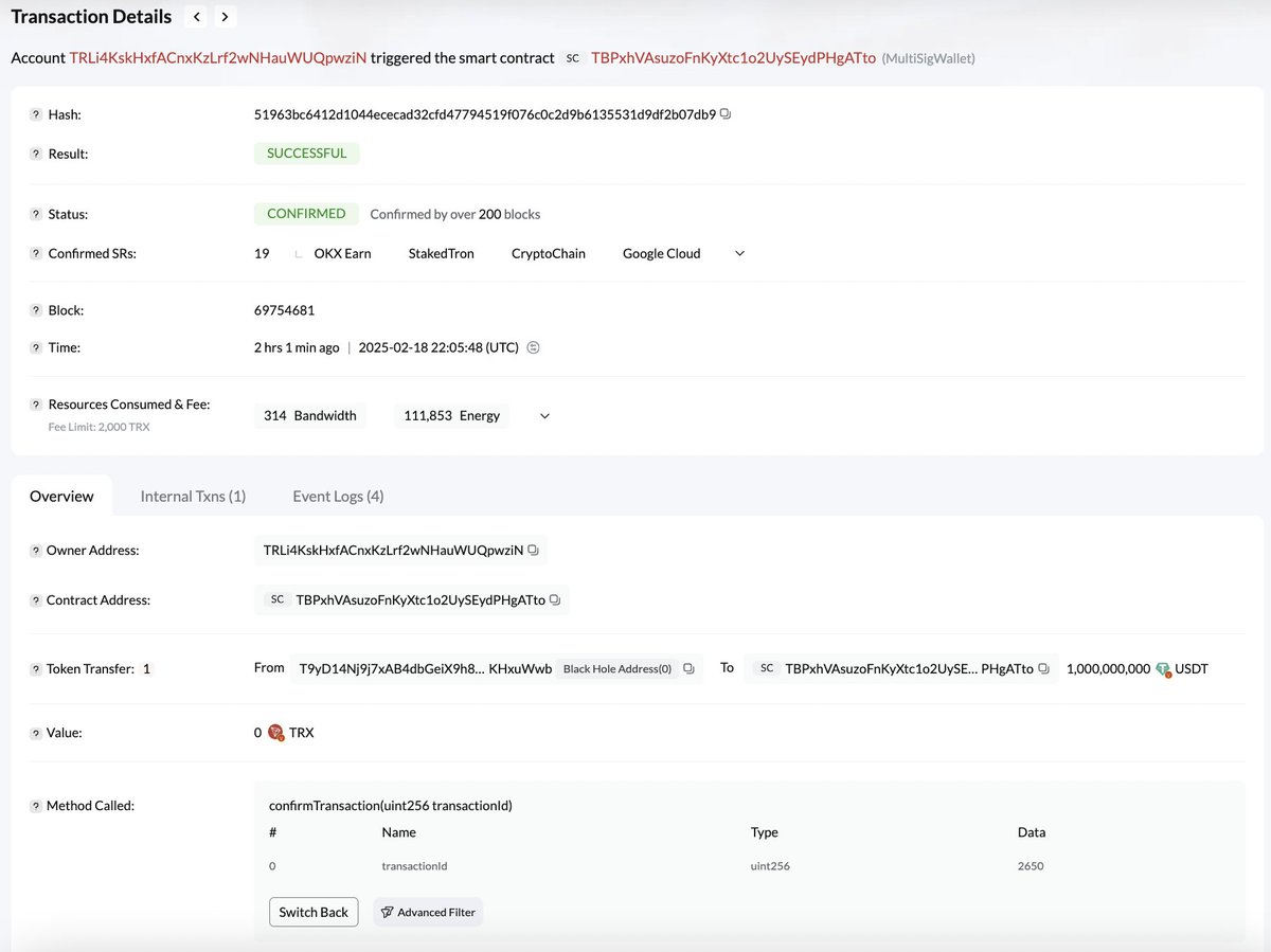 🚨 UPDATE: Tether has minted 1,000,000,000 $USDT on #Tron.