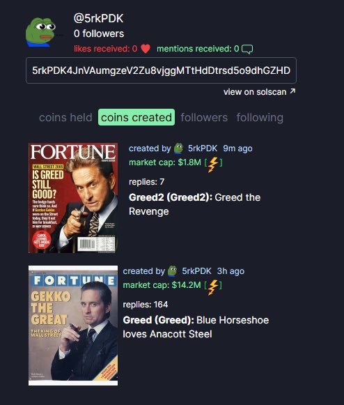 You are a shameless man...

<a href="/stoolpresidente/">Dave Portnoy</a> 

You will cry when $Greed reaches 100M mcap