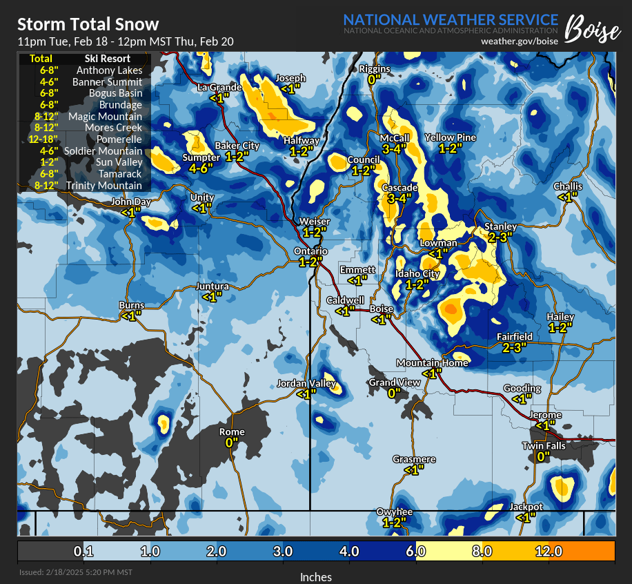 NWSBoise's tweet photo. The next round of rain and snow arrives early Wed morning. Snow levels will begin around 2500-4000 feet MSL, and rise to 3500-5000 feet by mid-day Wed. Spring-like temperatures are expected by late this weekend and into next week. 🌷 https://t.co/FPWnSuL2Vr