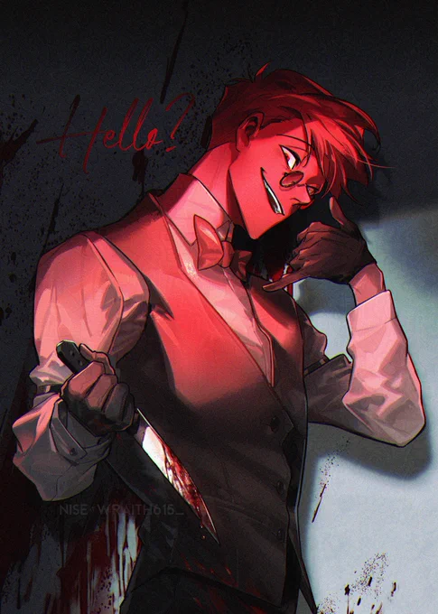 #HazbinHotel  "Hello?"Human ALGuest illustration for my friend (@ qjwyr) 's RadioStatic fanbook. 