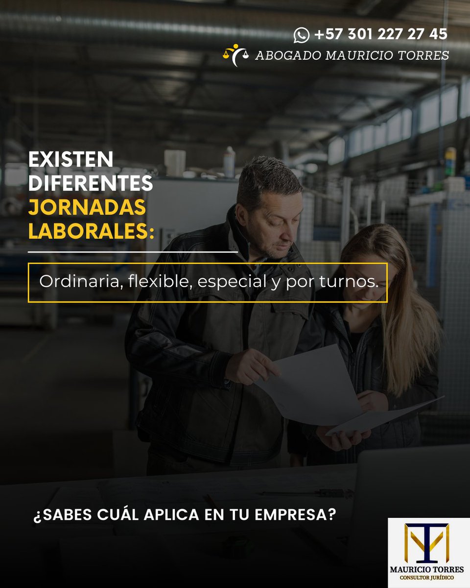 ⏳ Conocer las jornadas laborales ayuda a evitar conflictos legales.        
Agenda una asesoría y aclara tus inquitudes!