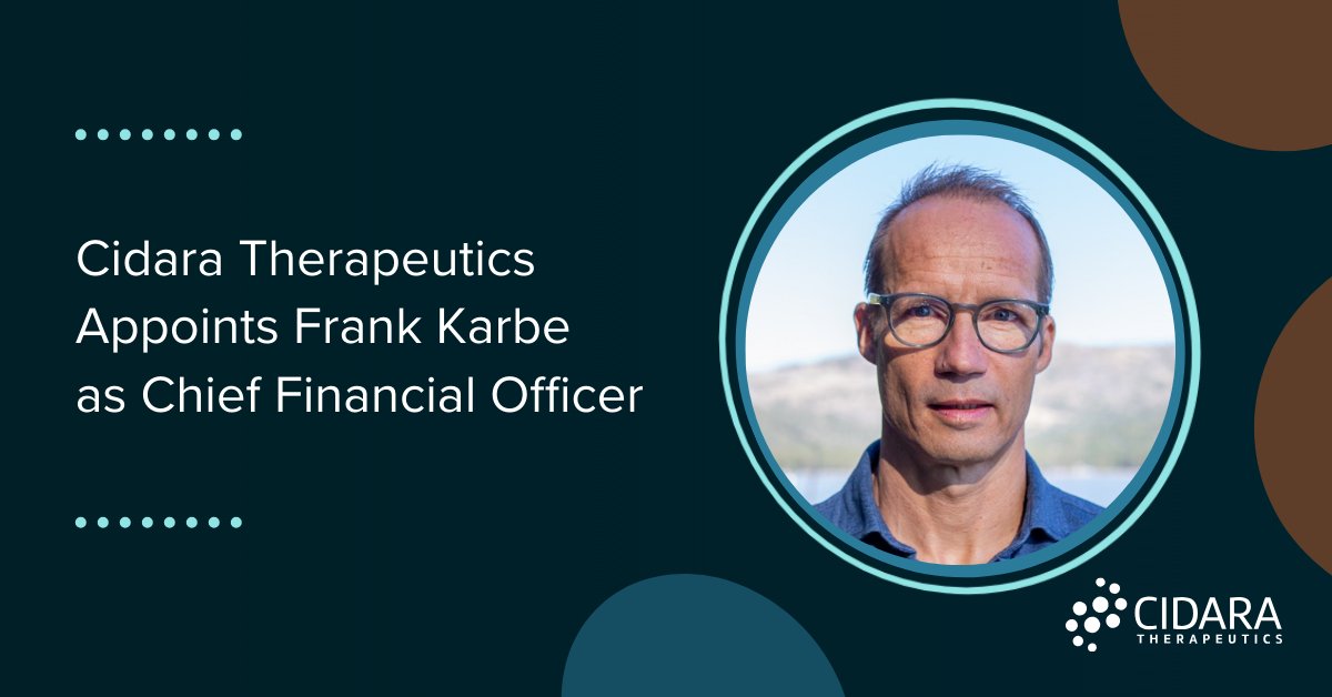 We are pleased to announce the appointment of Frank Karbe as Chief Financial Officer. He brings over 25 years of experience as a strategic financial leader, and we look forward to his contributions to the company. Read more about Mr. Karbe here: cidara.com/news/cidara-th…