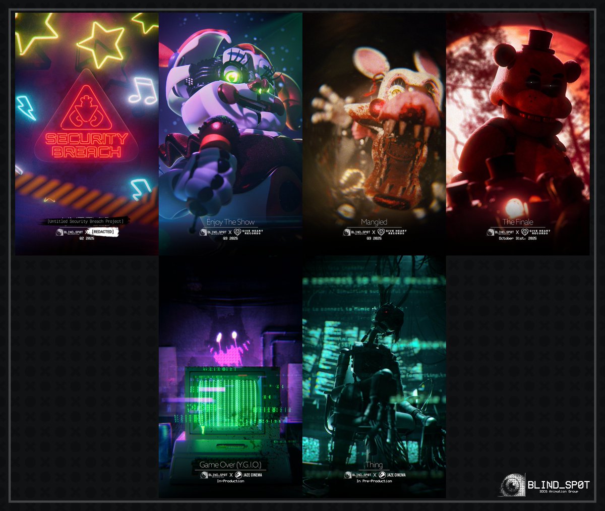 [New Project Announcements!]

We're very excited to announce new projects produced by BLINDSPOT 3DCG in collaboration with: [REDACTED], NateWantsToBattle (Give Heart Records), and Jaze Cinema. Please look forward to the work we're cookin' up this year and beyond!

"Untitled SB
