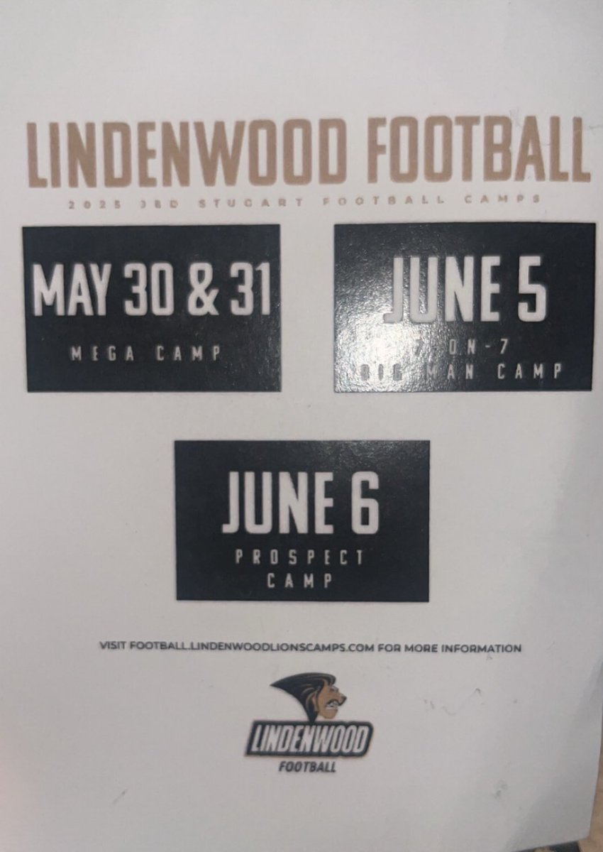 Thank you <a href="/CoachLawsonLU/">Lane Lawson</a> for the junior day and camp invites !! Excited to compete and learn while being with some of the best!! <a href="/LindenwoodFB/">Lindenwood Football</a> <a href="/coachMcMullen/">Coach Dan</a>