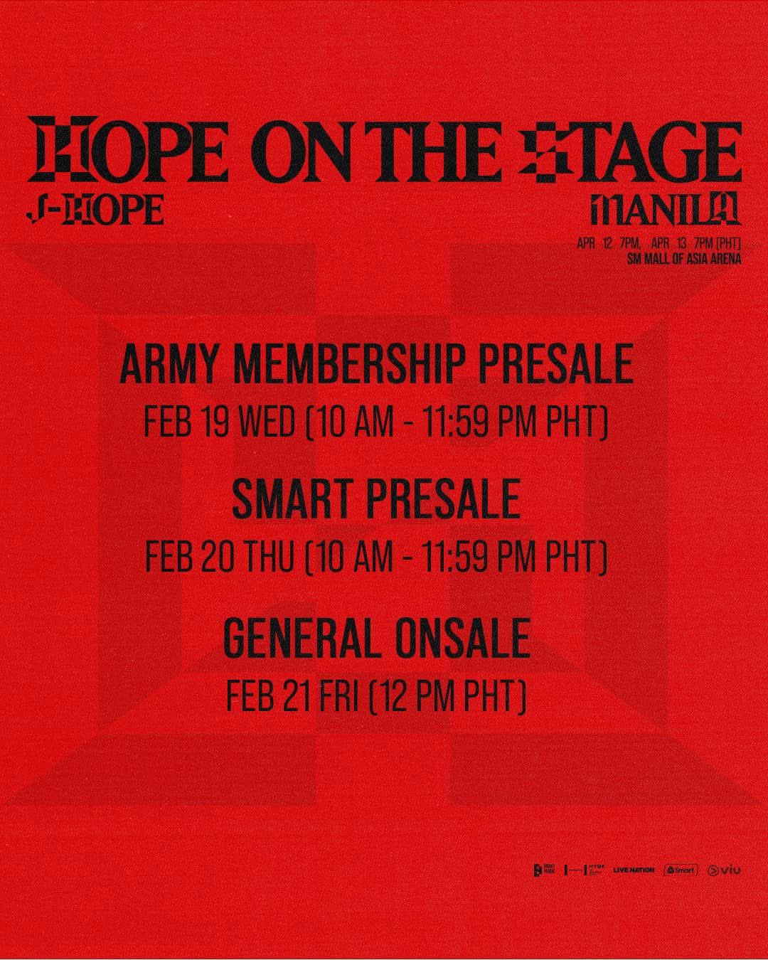 HOPE ON THE STAGE MANILA お札 j-hope マニラ J-Hope's Hope on the Stage in Manila Ticket Prices Revealed