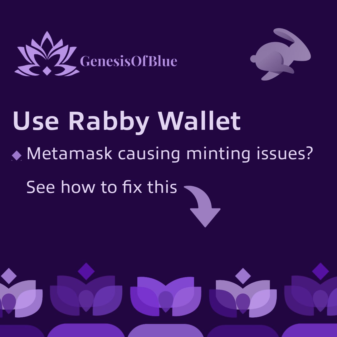 ¿Metamask causing minting issues? ⚠️
Try Rabby Wallet 🐰 and enjoy a seamless experience.
📎(1/3)