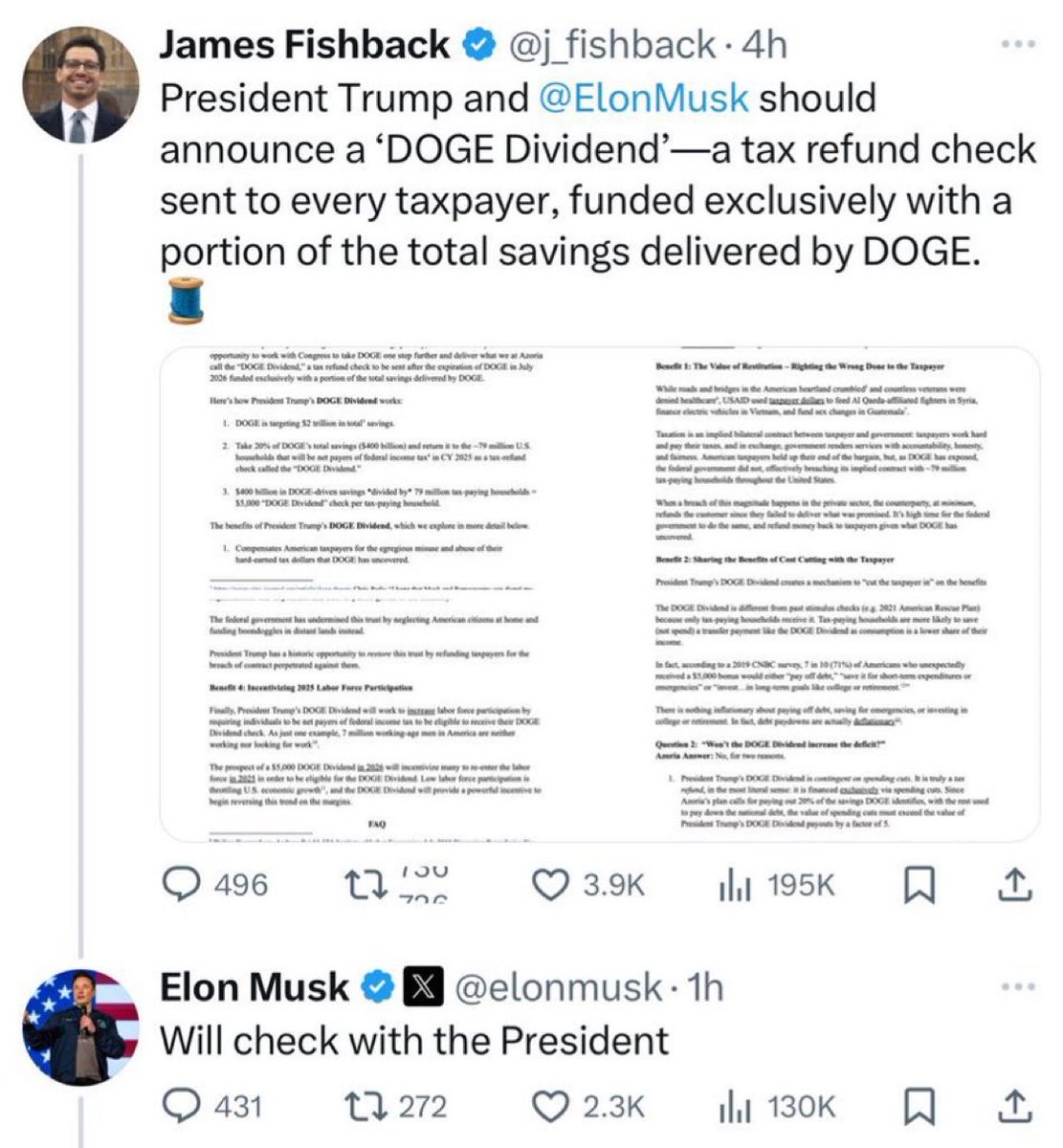 Explain to me again how issuing a “Doge dividend” would do anything to  reduce our deficit and national debt. It would literally achieve the  opposite of what DOGE was meant to do.