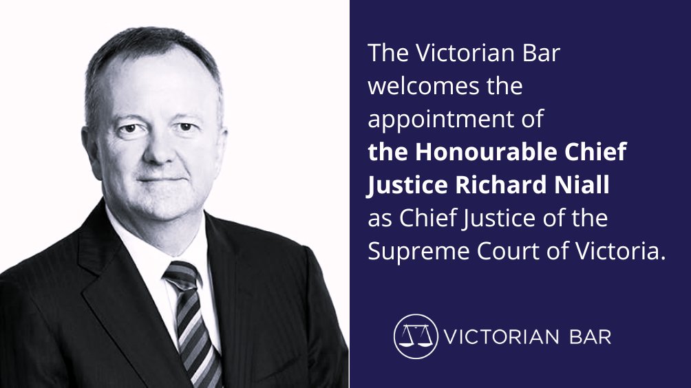 Congratulations to the Honourable Chief Justice Richard Niall on his appointment as the 13th Chief Justice of the Supreme Court of Victoria. His Honour signed the Bar Roll in 1995. We wish him a successful and rewarding career as Chief Justice. #vicbar #judicialappointment