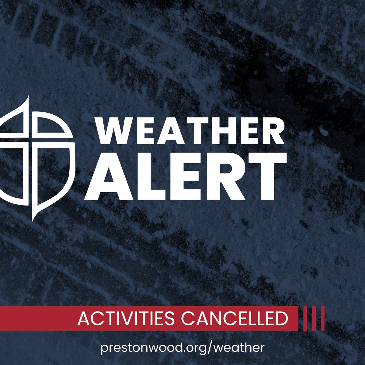 Due to the inclement weather and extreme cold, Prestonwood Baptist Church will be closed on Wednesday at the Plano Campus and North Campus. All MDWK activities have been cancelled. 
 
Please monitor our website for updates and information.
prestonwood.org/weather