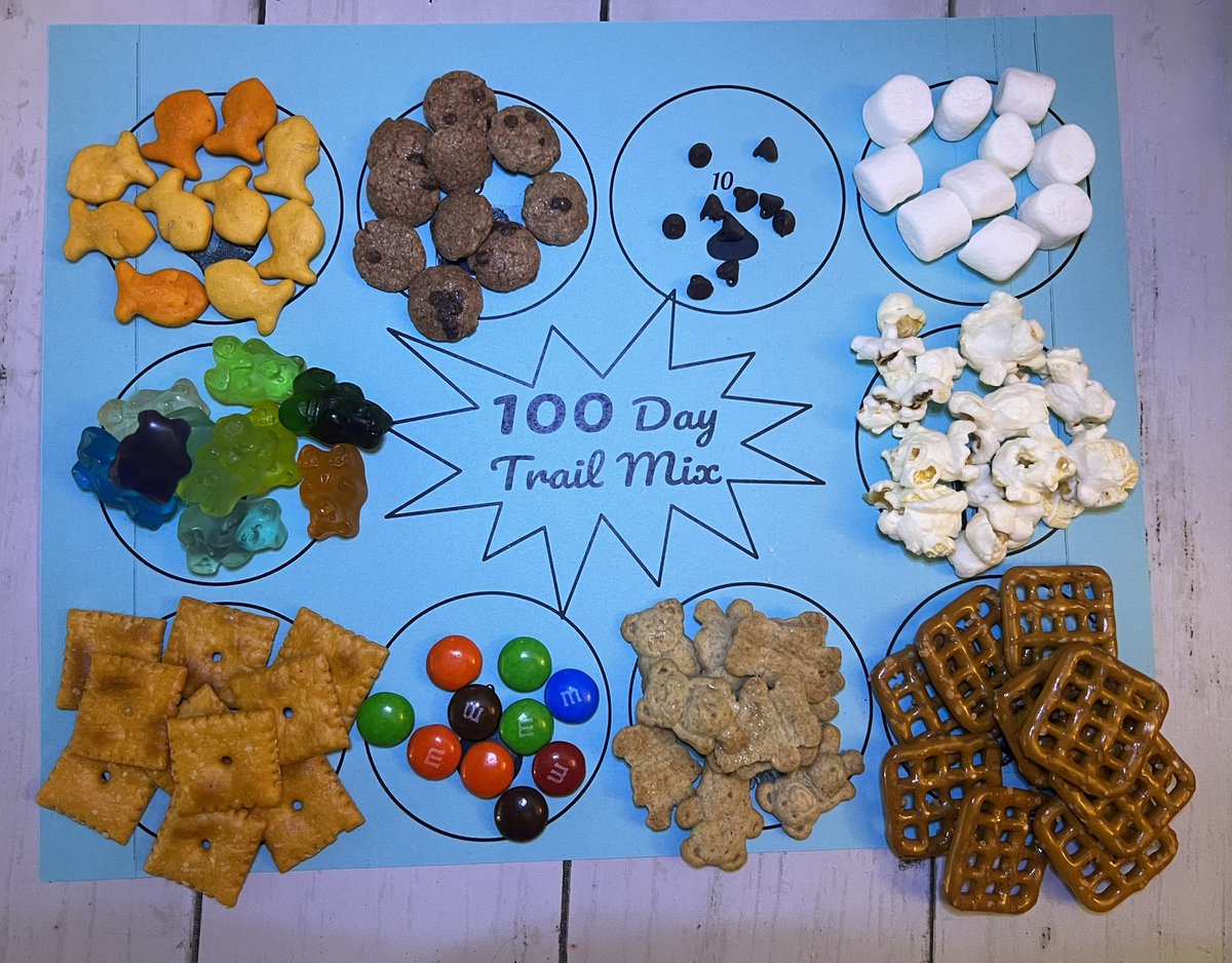 MissHortonSC's tweet photo. Today for 100s day we made trail mix &amp; had 9 different stations that all had 100! It was a fun day in kindergarten! 💕 #100sDay #kindergarten @SyringDragons @swartz_creek https://t.co/CckOL4ST5g