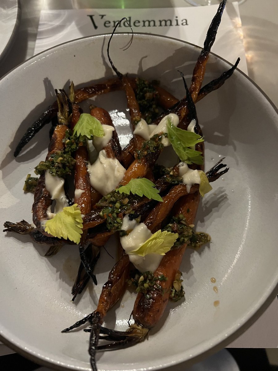 Roasted carrots with cheese (taleggio) salsa verde and lemon (wow!!!) at HH Vendemmia, Madrona