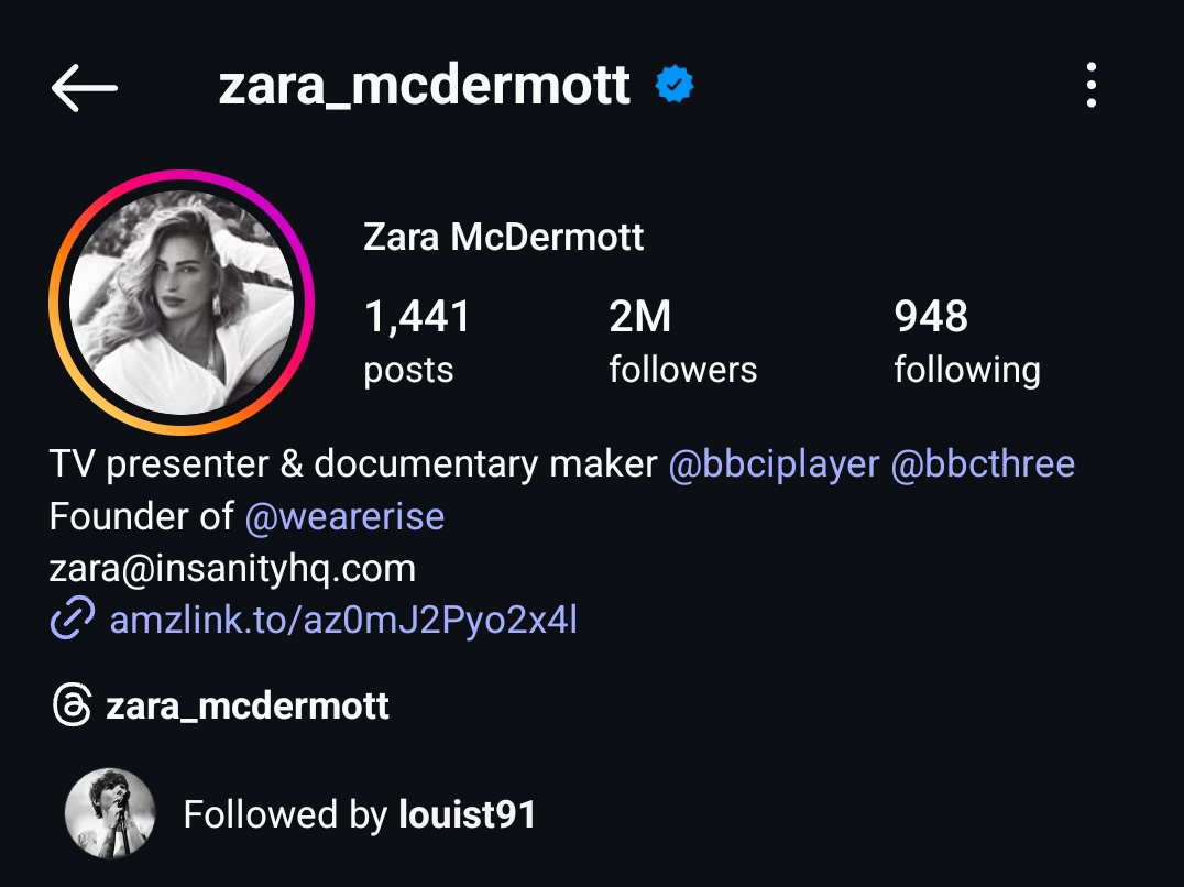 LouisWT91World's tweet image. 📱| Louis Tomlinson followed Zara McDermott on IG.