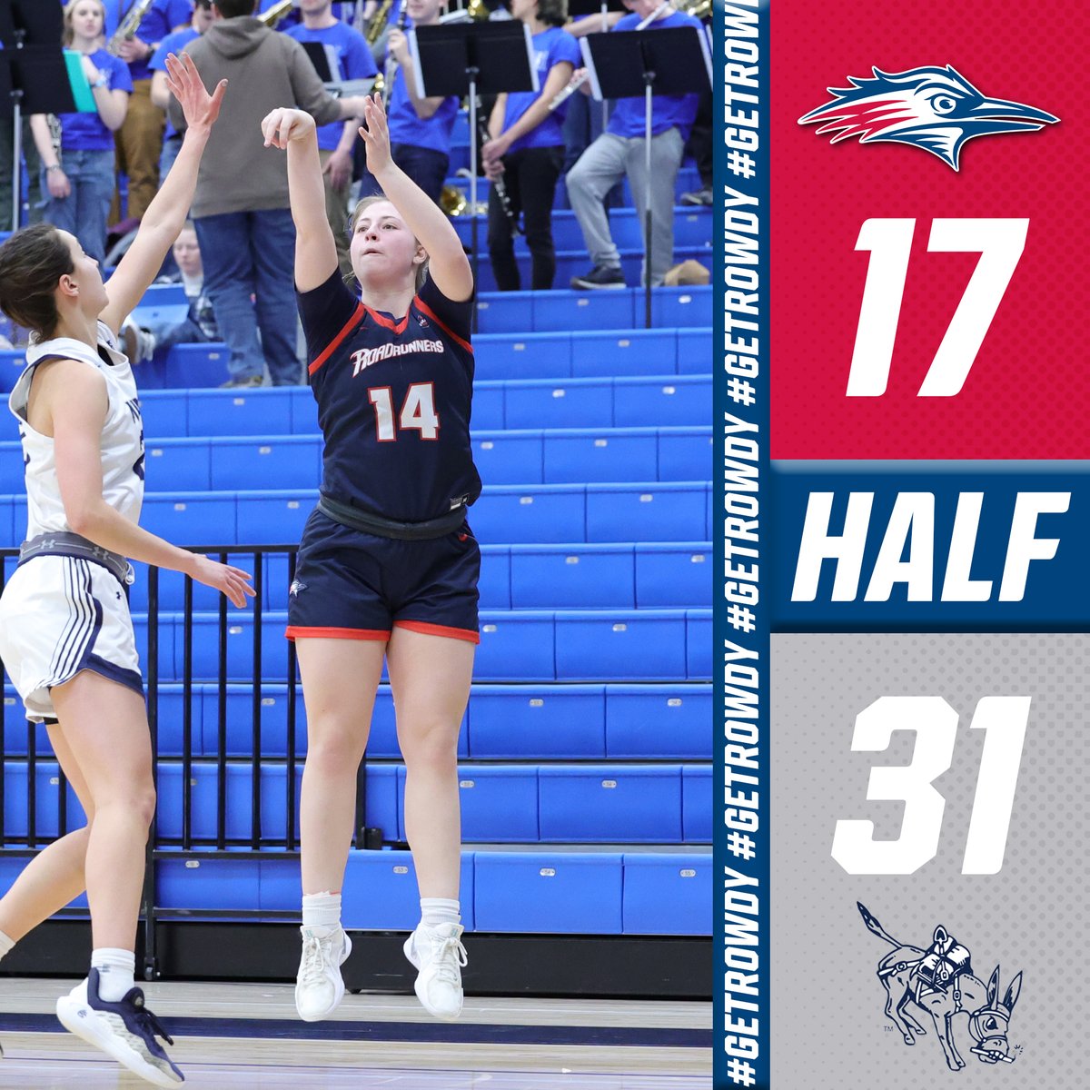 ⏱️HALF | Colo. Mines 31, #MSUDenver 17

🏀 Brooklynn Jones: 7 pts (3-6 FG), 4 rebs
🏀 Mariana Silva Pereira: 5 pts, 3 rebs, 2 ast, 1 stl
🏀 Nevaeh Millard: 3 pts, 3 rebs, 1 stl

#GetRowdy🔴🔵