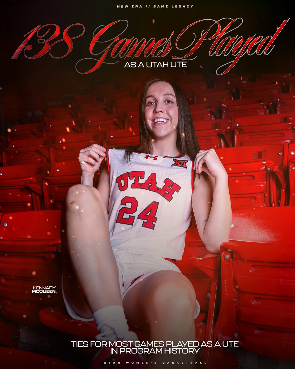 Utah Women’s Basketball (@utahwbb) on Twitter photo 1️⃣3️⃣8️⃣ GAMES PLAYED!!
Tonight <a href="/KennadyMcqueen/">Kennady McQueen</a> ties the all time program record for games played as a Utah Ute!
#GoUtes 1️⃣3️⃣8️⃣ GAMES PLAYED!!
Tonight <a href="/KennadyMcqueen/">Kennady McQueen</a> ties the all time program record for games played as a Utah Ute!
#GoUtes