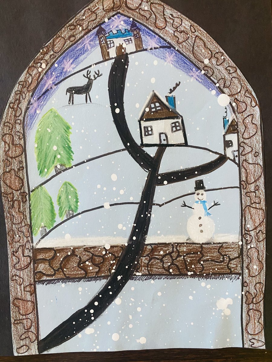 Silk Hope middle schoolers focused on the parts of a landscape to show foreground, middle ground and background in their Winter Windows project. <a href="/SilkHopeEagles/">SHSeagles</a> #onechatham