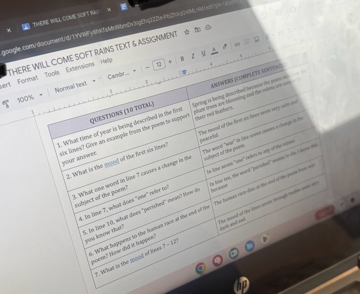 MeLoPappas's tweet photo. Identifying mood & tone of an apocalypse-related poem in English I class. #GuidingQuestions @Davenport_XC @dhs_looney @KristinLeihsin1 @jeffstracener #TodayInComal https://t.co/pIeILB11kB