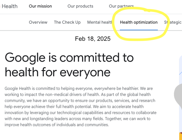 Big Tech is actively reshaping its operations to align with the political demands against DEI. Case in point: health.google, where “Health Equity” has quietly been rebranded as “Health Optimization.” The word “equity” is now taboo—something to be avoided at all costs.
