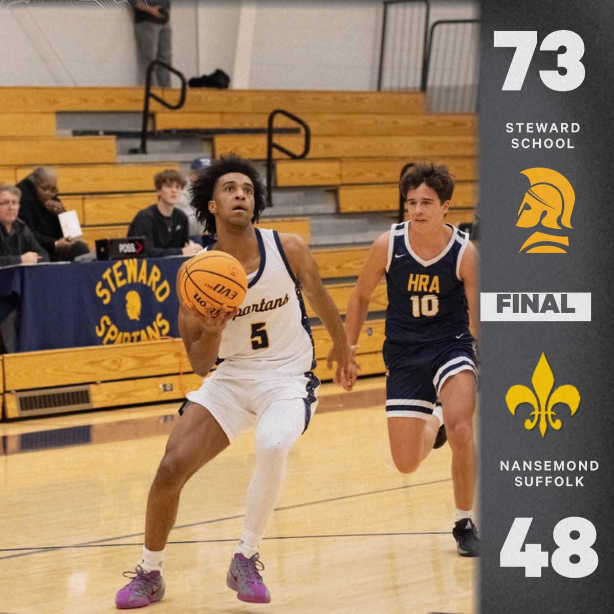 🏀FINAL SCORE🏀

Steward advances to the TCIS Conference Semifinals with a win over Nansemond Suffolk Academy!

🔹Donovan Richardson ‘25: 26 pts &amp; 7 rebs
🔹Xavier Nelson ‘25: 22 pts &amp; 10 rebs
🔹LJ Vaughan ‘25: 4 pts &amp; 9 ast

The Spartans are 20-7 overall! #GoSpartans #804varsity