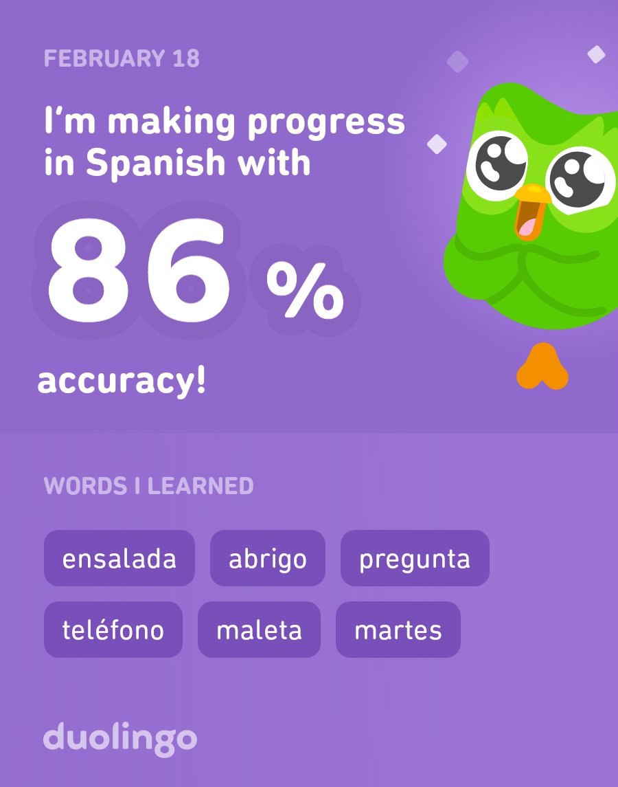 CountryDoctor05's tweet photo. I’m learning Spanish on Duolingo! It’s free, fun, and effective. https://t.co/RewQfXKMSd