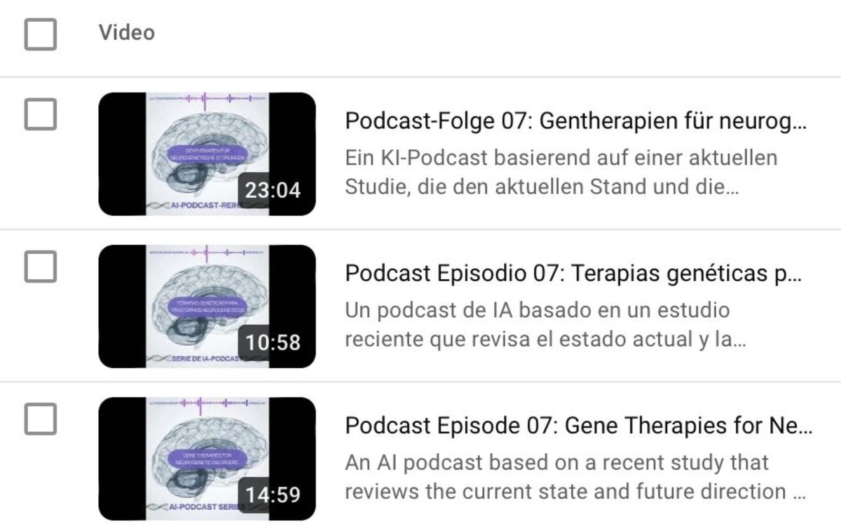 Dennis Lal (@laldennis) on Twitter photo Episode 9 of our AI podcast series: Gene Therapies for Neurogenetic Disorders
The AI podcast covers the new review from <a href="/epilepsia/">Orrin Devinsky</a> , <a href="/CNSdrughunter/">Ana Mingorance</a> & team on gene therapies for neurogenetic disorders.
AI Podcasts in Spanish, German and English: youtube.com/@dennislal328/… Episode 9 of our AI podcast series: Gene Therapies for Neurogenetic Disorders
The AI podcast covers the new review from <a href="/epilepsia/">Orrin Devinsky</a> , <a href="/CNSdrughunter/">Ana Mingorance</a> & team on gene therapies for neurogenetic disorders.
AI Podcasts in Spanish, German and English: youtube.com/@dennislal328/…