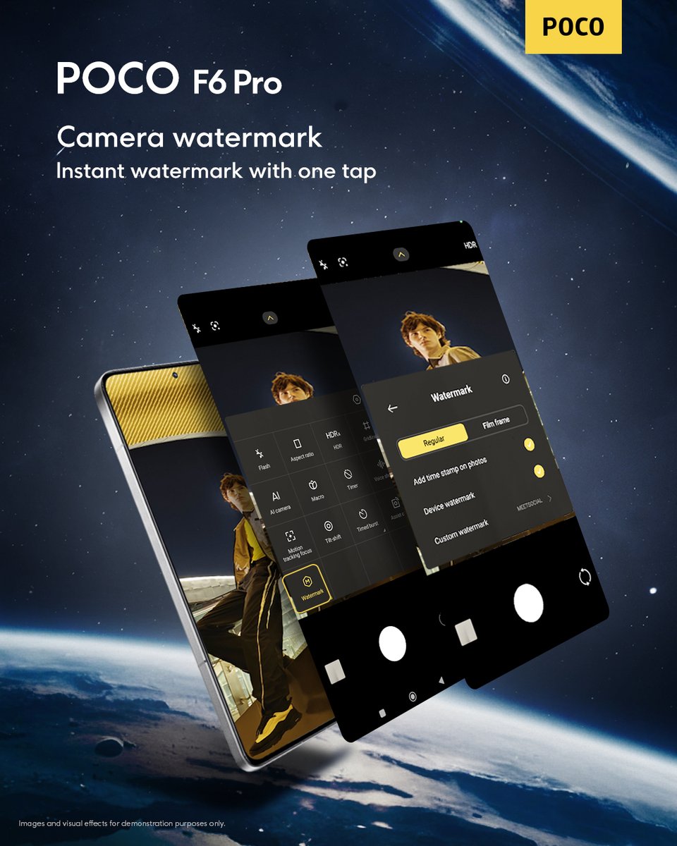 POCOGlobal's tweet image. Make your mark on photos instantly with the #POCOF6Pro's easy one-tap watermark.