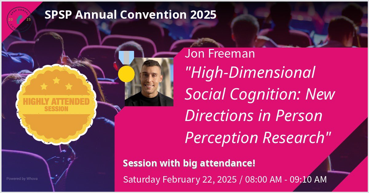 Jon Freeman (@freemanjb) on Twitter photo Wyd at 8AM this Saturday? If at #SPSP2025 in Denver and willing to tolerate such an aggressive time slot, please join us for our symposium on High-Dimensional Social Cognition, featuring <a href="/NicolasGandalf/">Gandalf Nicolas</a>, <a href="/LinChujun/">Chujun Lin 林楚君</a>, @josh_c_jackson, and myself Wyd at 8AM this Saturday? If at #SPSP2025 in Denver and willing to tolerate such an aggressive time slot, please join us for our symposium on High-Dimensional Social Cognition, featuring <a href="/NicolasGandalf/">Gandalf Nicolas</a>, <a href="/LinChujun/">Chujun Lin 林楚君</a>, @josh_c_jackson, and myself