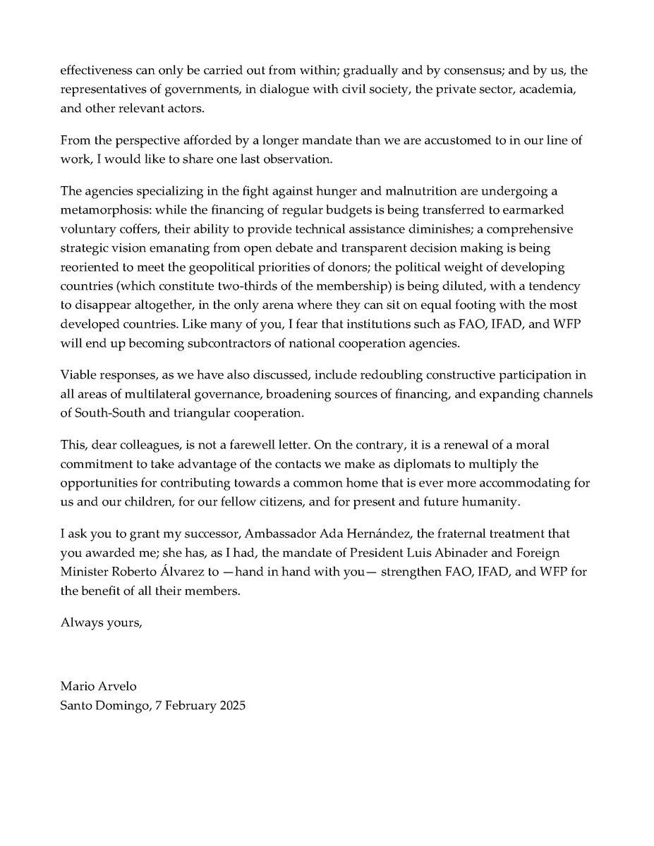 My last letter to the ambassadors to the Rome-based agencies of the United Nations <a href="/FAO/">Food and Agriculture Organization</a> <a href="/FAODG/">FAO Director-General QU Dongyu</a> <a href="/IFAD/">International Fund for Agricultural Development</a> <a href="/IFADPresident/">Alvaro Lario</a> <a href="/WFP/">World Food Programme</a> <a href="/WFPChief/">Cindy McCain</a>