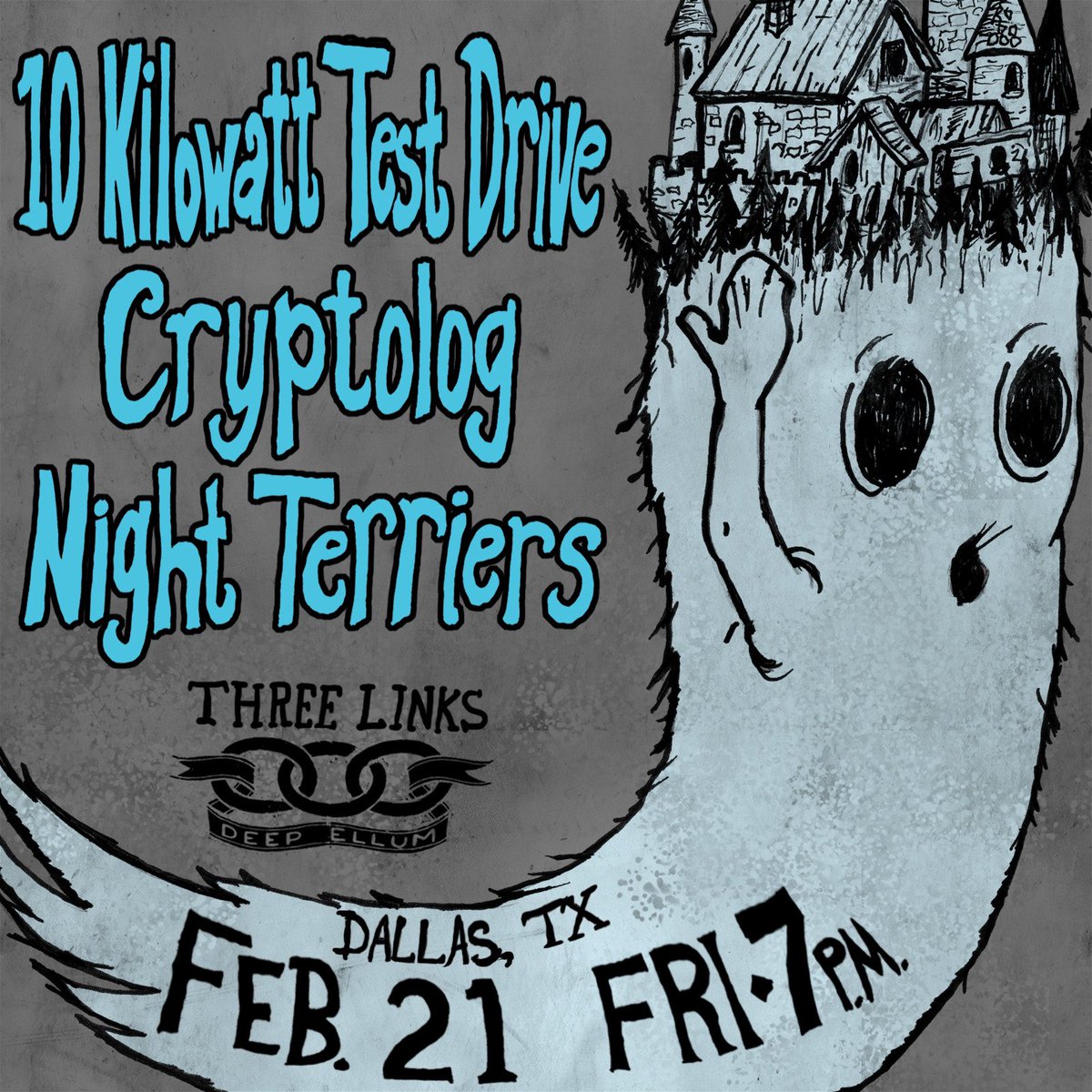 FRIDAY! FEB 21, Dallas at Three Links 7pm. AWA’s alter ego, Night Terriers w/ Cryptolog &amp; 10 Kilowatt Test Drive.