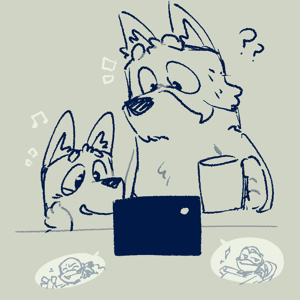 bluey (and bandit) watching a comfort show