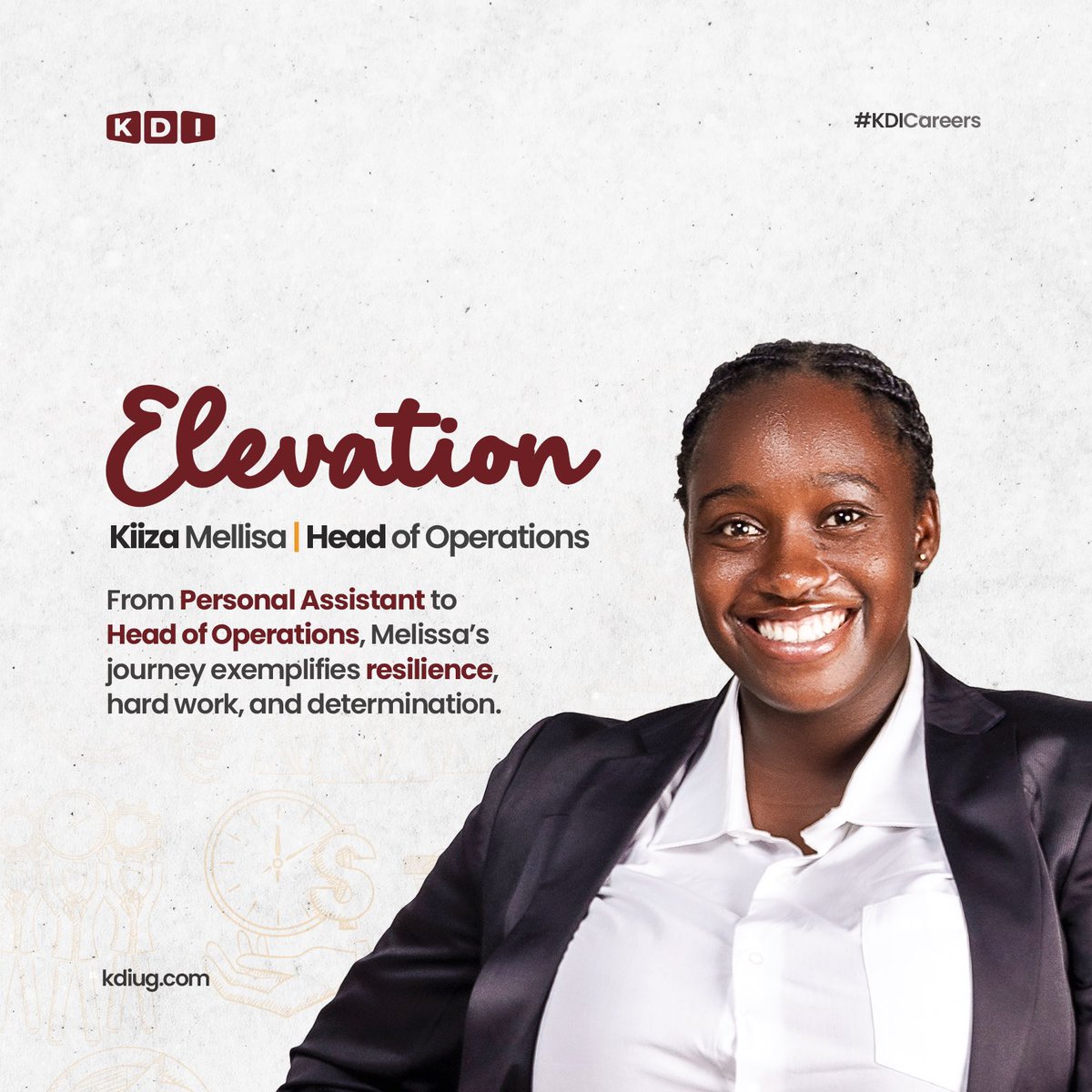 Congratulations to <a href="/mellisakiiza2/">mellisakiiza</a> on her promotion to Head of Operations at <a href="/KDIdesignagency/">KDI Design Agency</a>! 🎉

From Personal Assistant to Head of Operations, her journey of resilience and excellence earned her the 2024 Employee of the Year Award.

Wishing you continued success, Melissa! 🚀